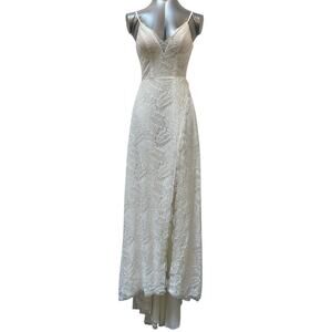Melissa Sweet Boho Lace A-Line Wedding Dress MS251220 Ivory Slit Size 0